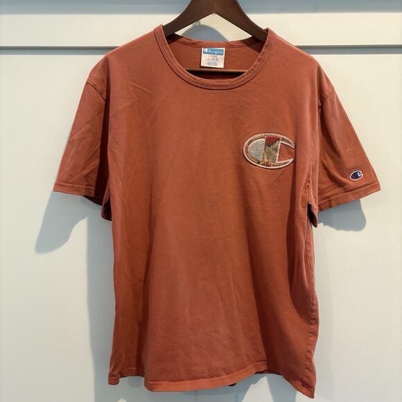 Champion T Shirt Large Terracotta Pink Embroidered Logo Patch Casual Mixed Media - Picture 3 of 13